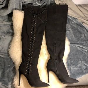 Knee high suede boots